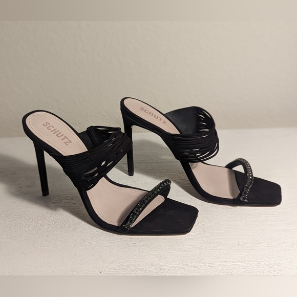 Schutz kimber strappy black suede heels with beading, size 10 - Picture 12 of 12